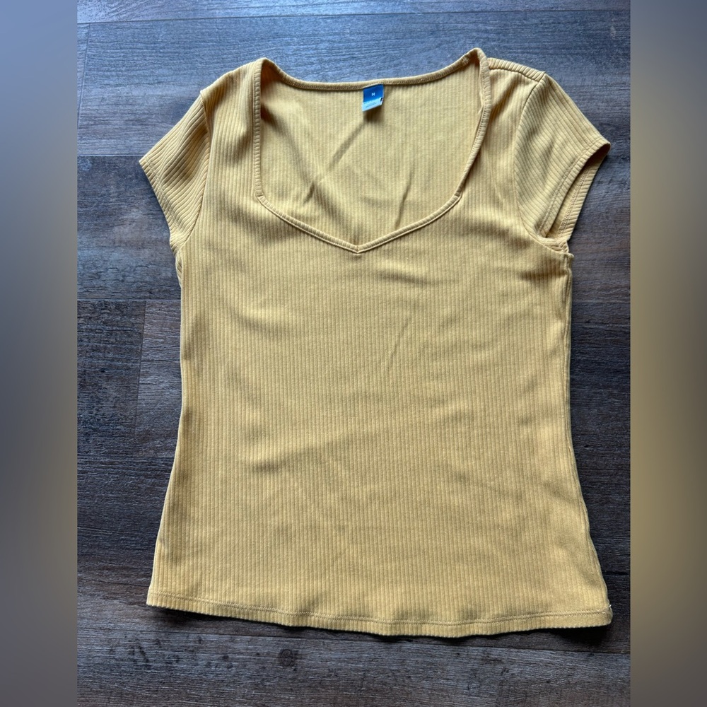 Mustard Ribbed Short Sleeve Top